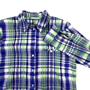 Allison Daley Shirt Women's Medium Blue Green Plaid Long Sleeve Button Down Top